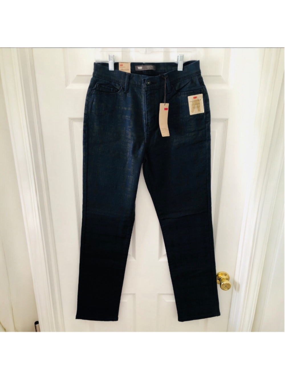Levi’s Straight 512 Patterned Jeans Slimming Coated Plaid Windowpane Size 10M/30